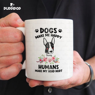 Custom Dog Mug - Personalized Bull Terrier Makes Me Happy Gift For Dad - White Mug
